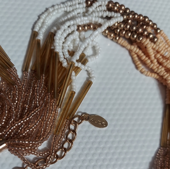 ALDO Gold Tone/Multi-Strand Seed Bead Waterfall Statement Necklace - Picture 5 of 6